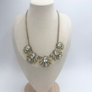 J Crew Signed Necklace Off White Crystal Stations Gold Tone Chain Statement